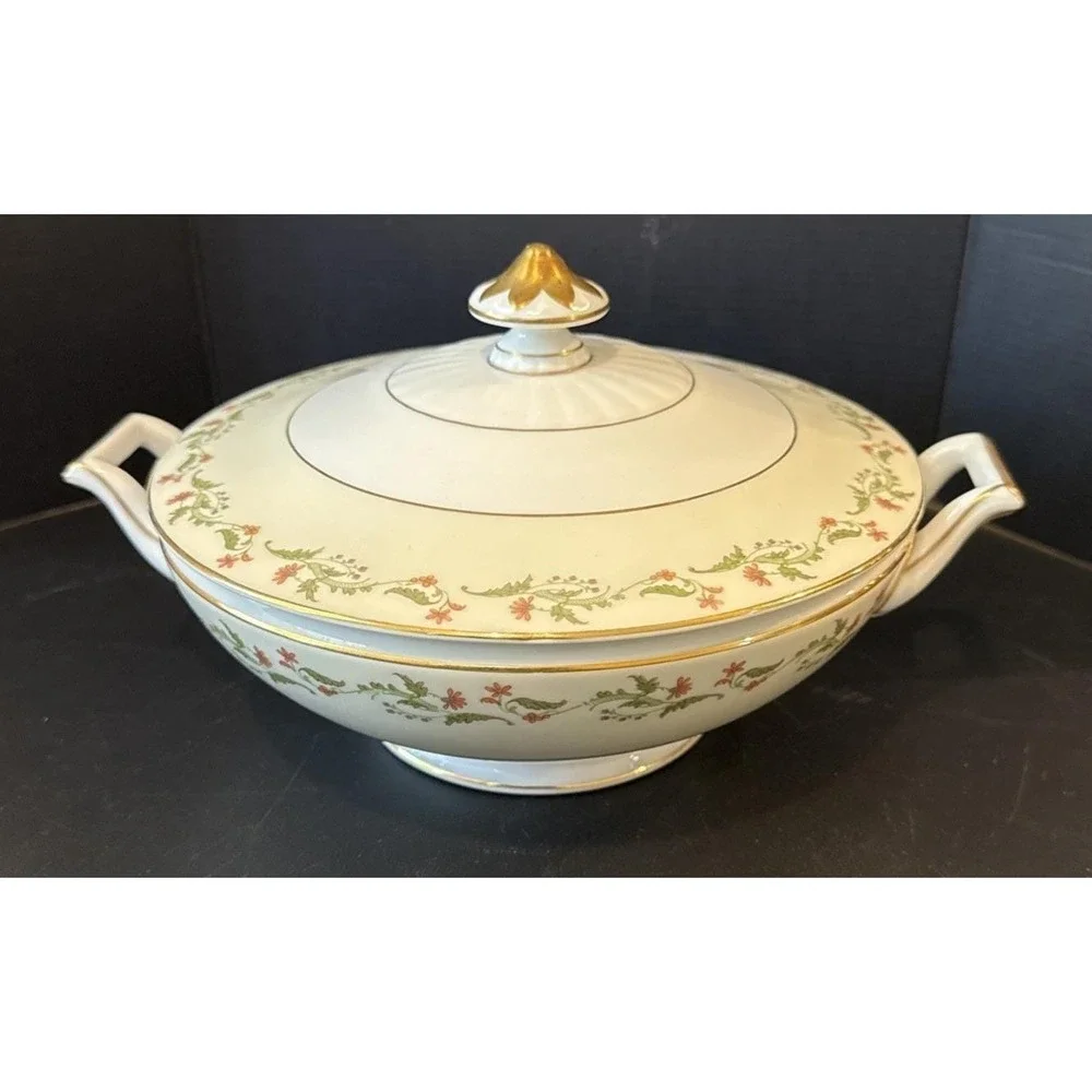 Heinrich Selb Bavaria Germany Gold Trim‎ Pink Flowers Lidded Tureen Serving Bowl